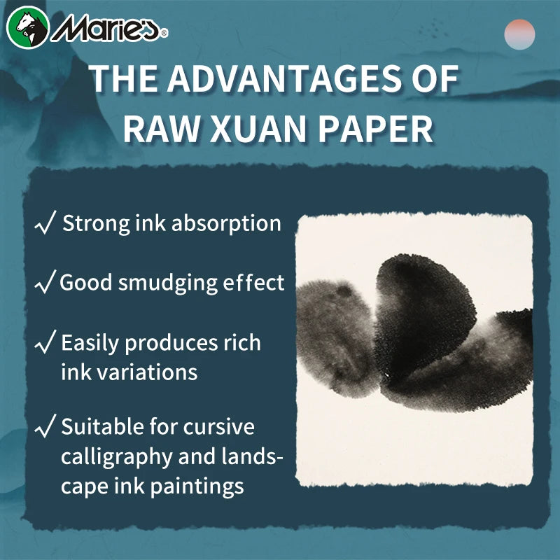 50 Sheets Marie's Rice Paper,Sheng (Raw) Xuan for Sumi & Oriental Painting,Ink Drawing,Chinese Calligraphy,Watercolors