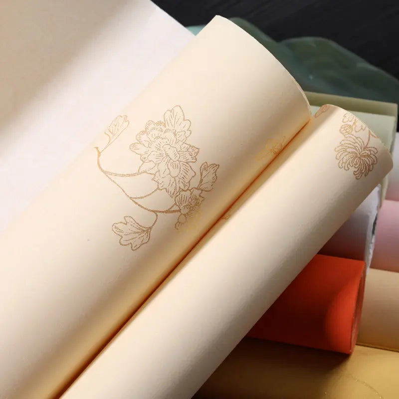 Wax Dye Rice Paper Scroll – Plum Orchid Bamboo Chrysanthemum