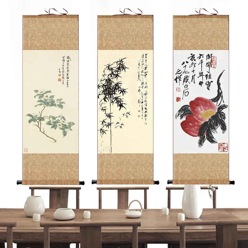 Chinese Silk Scroll – Flower & Bird Painting Wall Art