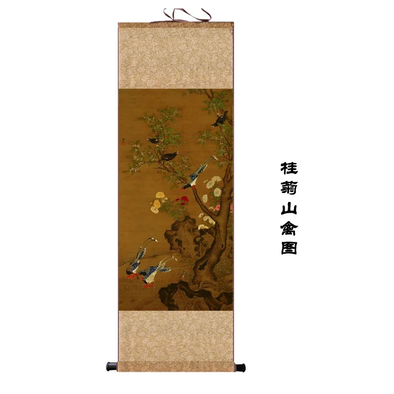 Chinese Silk Scroll – Flower & Bird Painting Wall Art