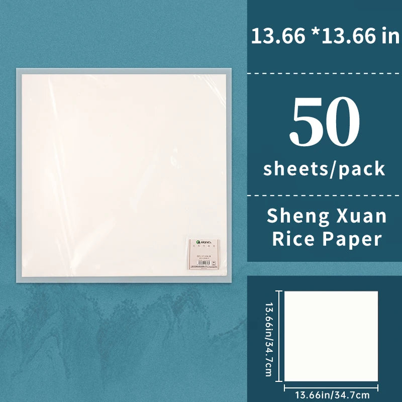 50 Sheets Marie's Rice Paper,Sheng (Raw) Xuan for Sumi & Oriental Painting,Ink Drawing,Chinese Calligraphy,Watercolors