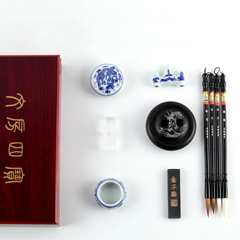 Wooden Box Four Treasures Calligraphy Set for Beginners