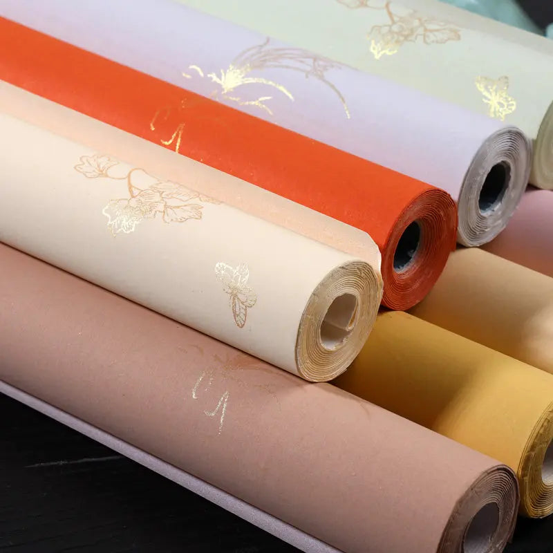 Wax Dye Rice Paper Scroll – Plum Orchid Bamboo Chrysanthemum