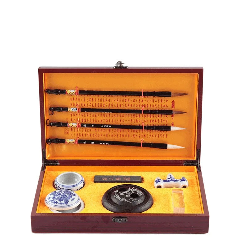 Wooden Box Four Treasures Calligraphy Set for Beginners