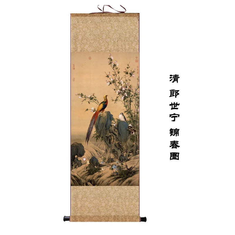 Chinese Silk Scroll – Flower & Bird Painting Wall Art