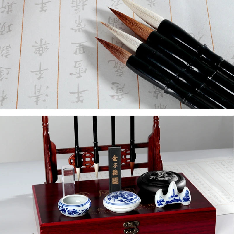 Wooden Box Four Treasures Calligraphy Set for Beginners