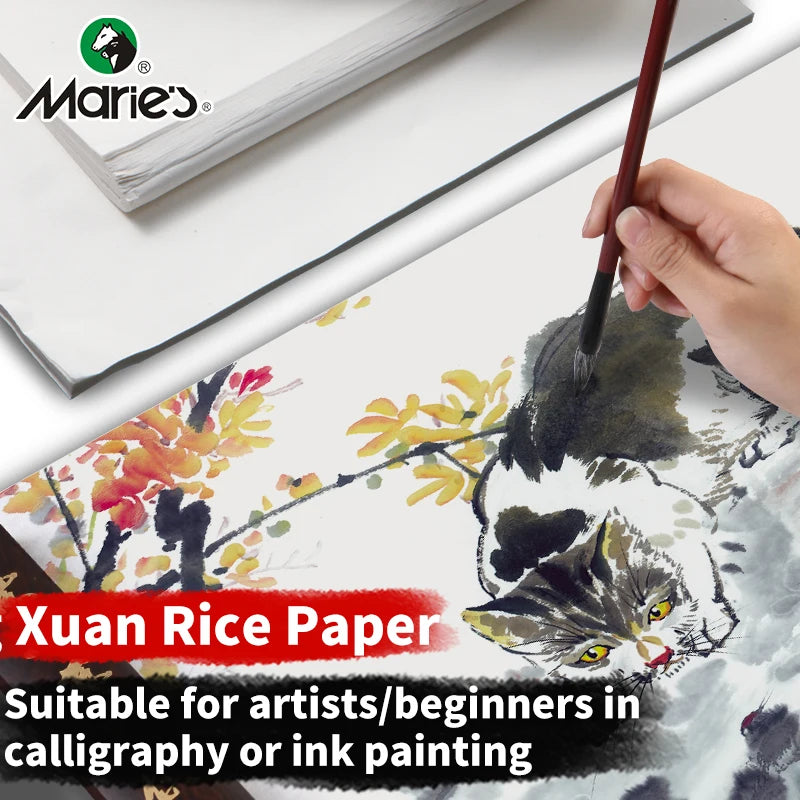 50 Sheets Marie's Rice Paper,Sheng (Raw) Xuan for Sumi & Oriental Painting,Ink Drawing,Chinese Calligraphy,Watercolors