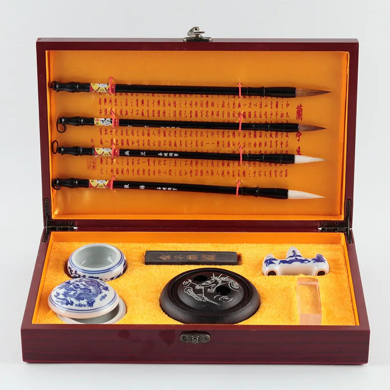 Wooden Box Four Treasures Calligraphy Set for Beginners