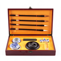 Chinese Calligraphy Set in Wooden Box – Plum, Orchid, Bamboo & Chrysanthemum Brushes with Inkstone