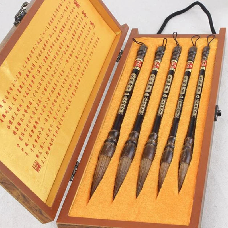 Chinese calligraphy brush pen gift set packaging with wooden box