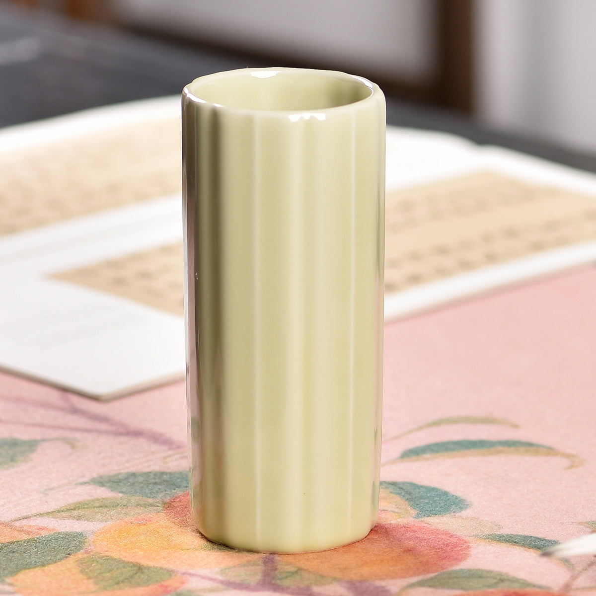Ceramic Brush Holder – Ribbed Desk Organizer for Calligraphy & Painting side view - BrushPaper.com