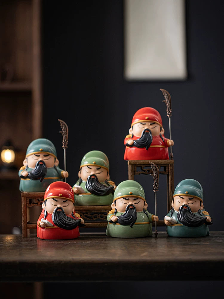 Ceramic Guan Yu Tea Pet Figurine | Warrior & Scholar Styles close-up detail - stationery by Generic