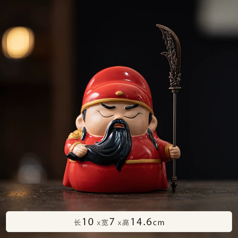 Ceramic Guan Yu Tea Pet Figurine | Warrior & Scholar Styles side view - stationery by Generic