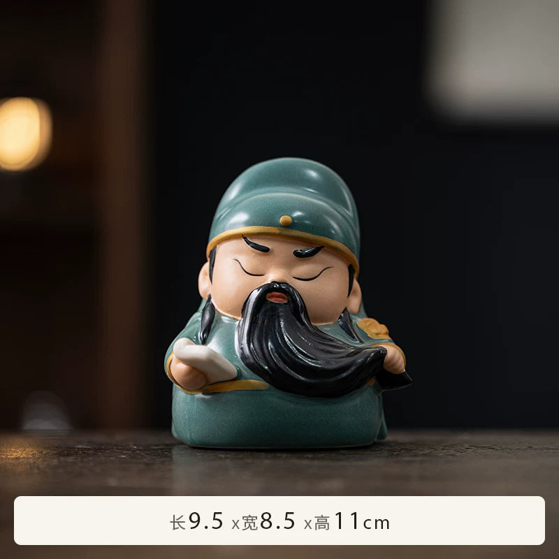 Ceramic Guan Yu Tea Pet Figurine | Warrior & Scholar Styles side view - stationery by Generic