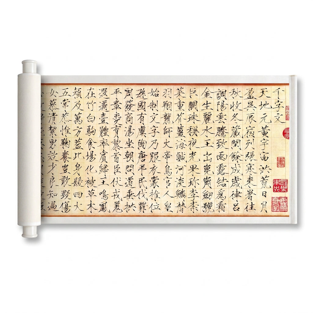 Chinese Calligraphy Scroll – 宋徽宗 楷书 千字文 | Huizong Slender Gold Script texture detail - Chinese Calligraphy Copybooks by
