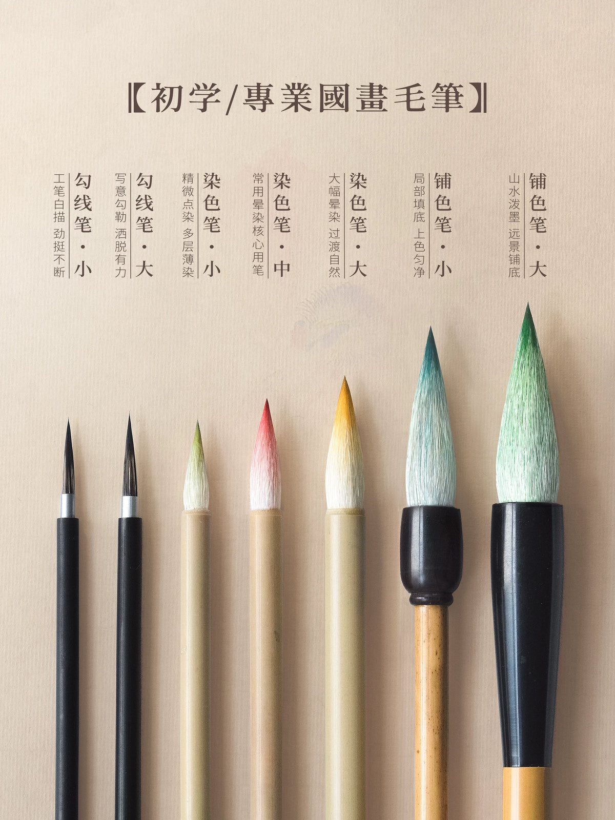 Chinese Painting Brushes for Beginners – Gongbi & Sumi-e, 7 Styles - Chinese painting brush by Wen Xin Tang (问心堂)