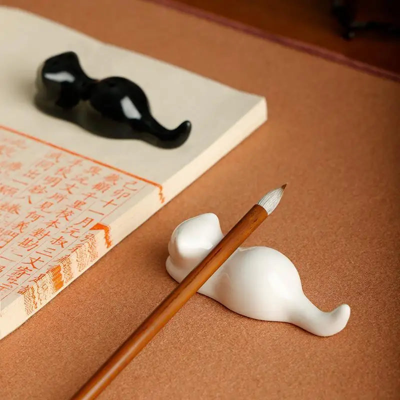 Handmade Porcelain Cat Brush Rest | Calligraphy Pen Holder - Desk Accessories by BrushPaper.com (view 2)
