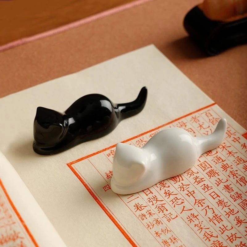 Handmade Porcelain Cat Brush Rest | Calligraphy Pen Holder - Desk Accessories by BrushPaper.com (view 4)
