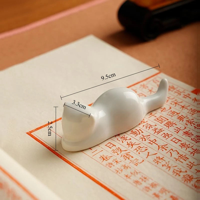 Handmade Porcelain Cat Brush Rest | Calligraphy Pen Holder - Desk Accessories by BrushPaper.com (view 5)