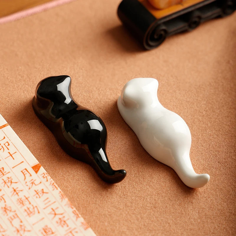 Handmade Porcelain Cat Brush Rest | Calligraphy Pen Holder - Desk Accessories by BrushPaper.com (view 6)