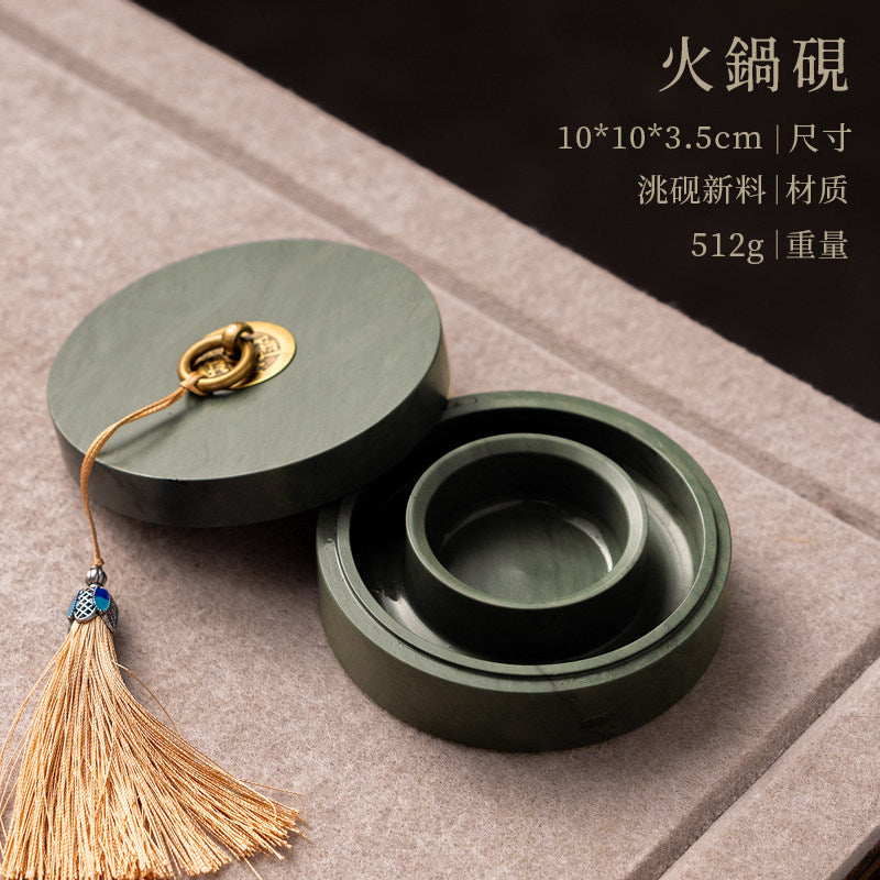 Natural Stone Inkstone with Wooden Case for Chinese Calligraphy texture detail - Calligraphy Accessories by Generic