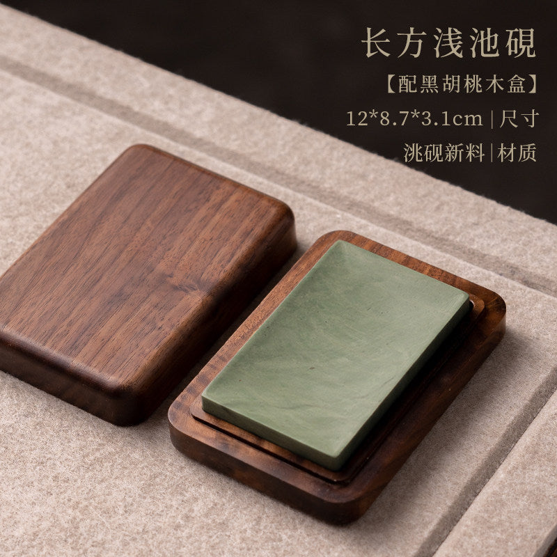 Natural Stone Inkstone with Wooden Case for Chinese Calligraphy texture detail - Calligraphy Accessories by Generic