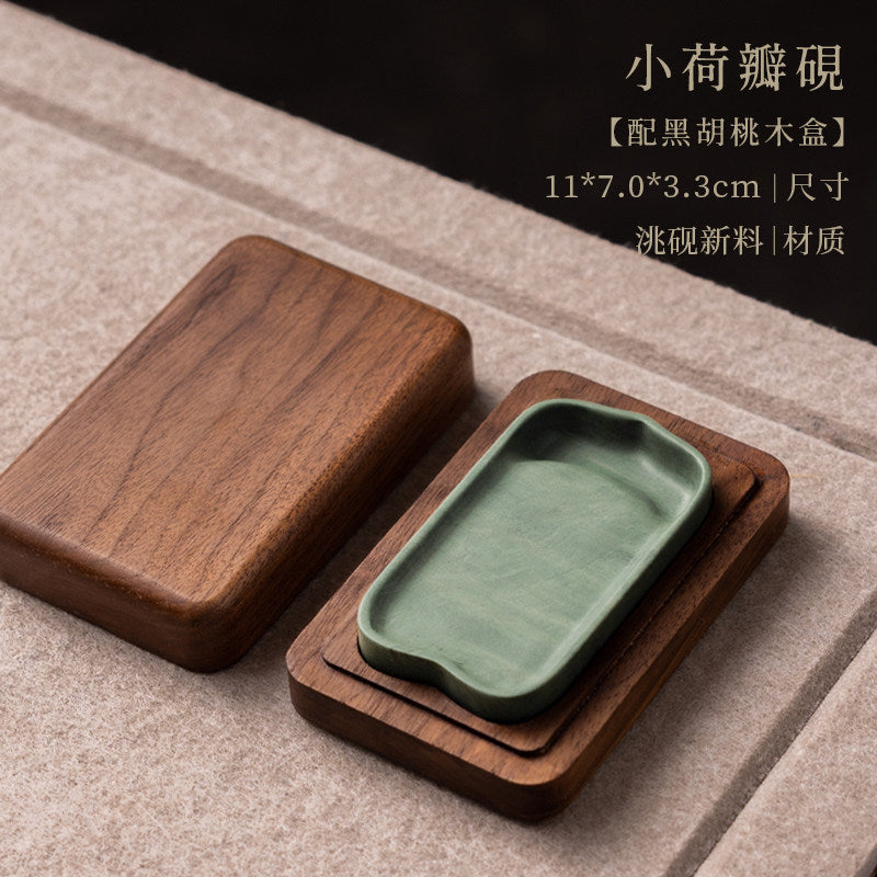 Natural Stone Inkstone with Wooden Case for Chinese Calligraphy texture detail - Calligraphy Accessories by Generic