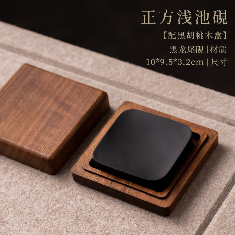 Natural Stone Inkstone with Wooden Case for Chinese Calligraphy side view - Calligraphy Accessories by Generic