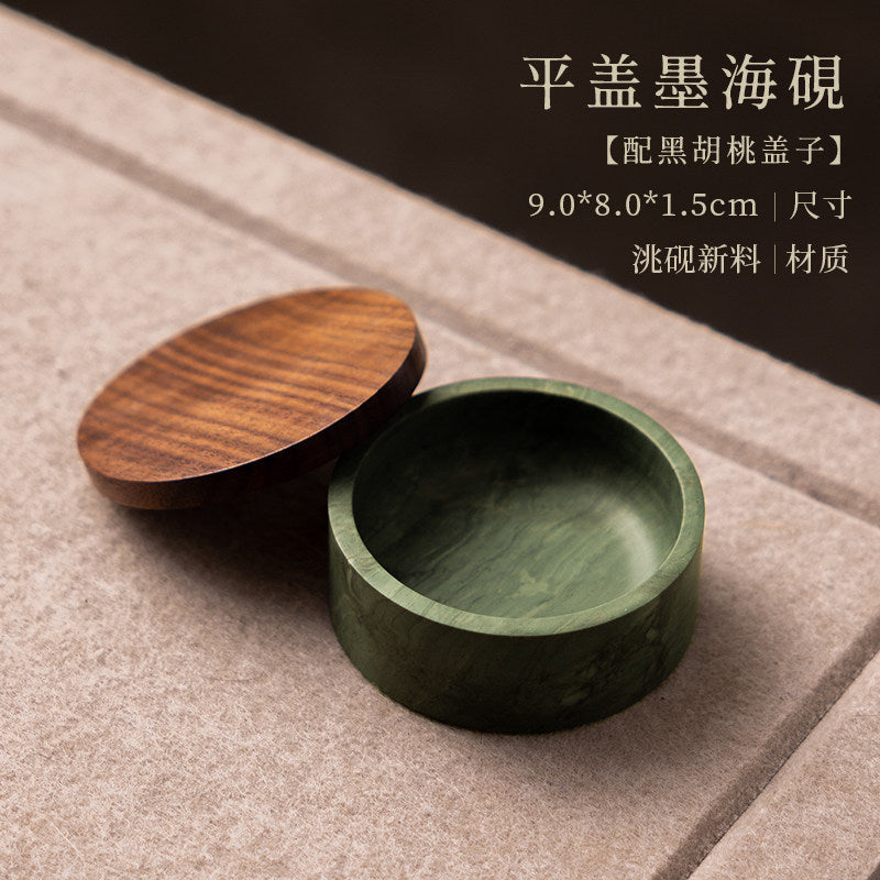 Natural Stone Inkstone with Wooden Case for Chinese Calligraphy packaging - Calligraphy Accessories by Generic