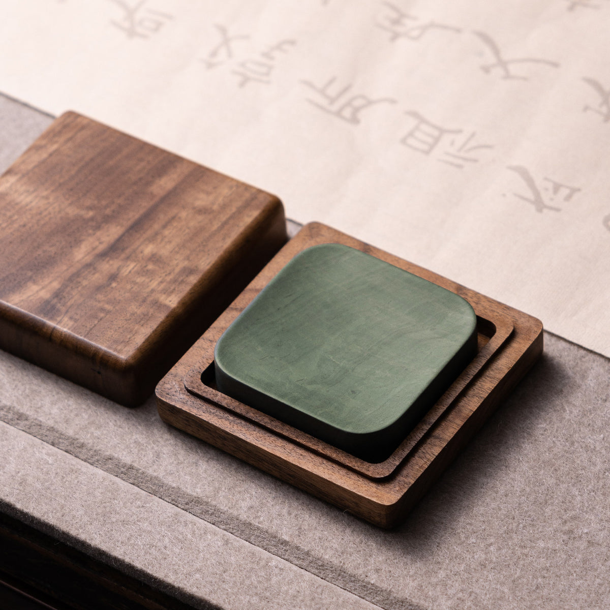 Natural Stone Inkstone with Wooden Case for Chinese Calligraphy packaging - Calligraphy Accessories by Generic