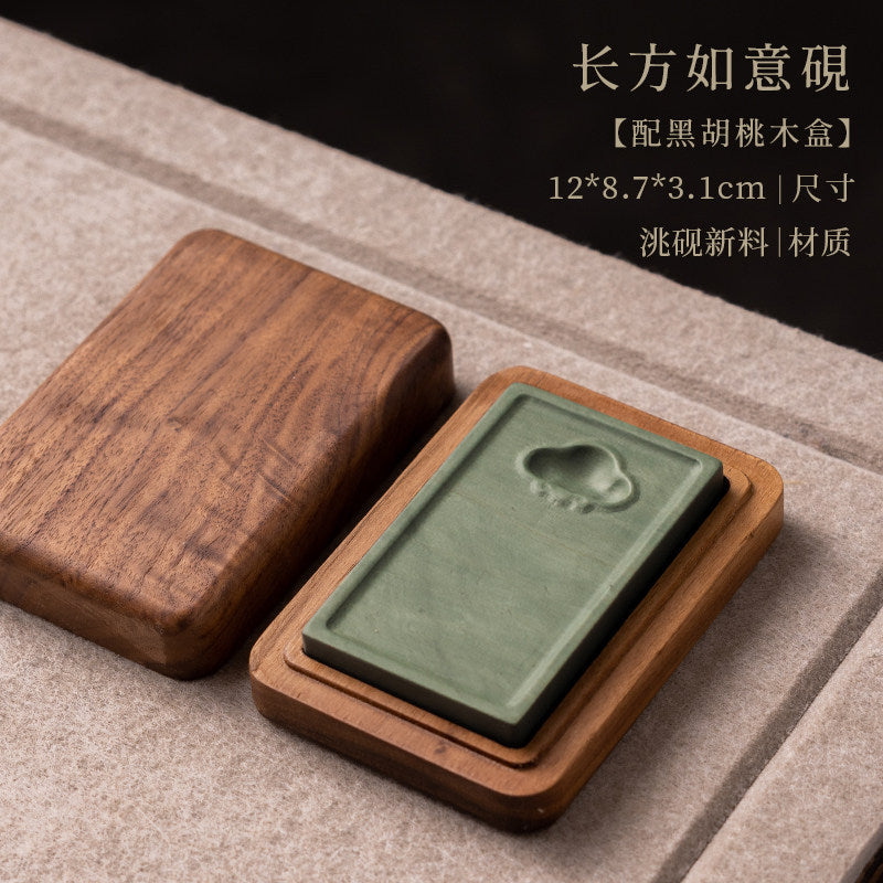 Natural Stone Inkstone with Wooden Case for Chinese Calligraphy packaging - Calligraphy Accessories by Generic
