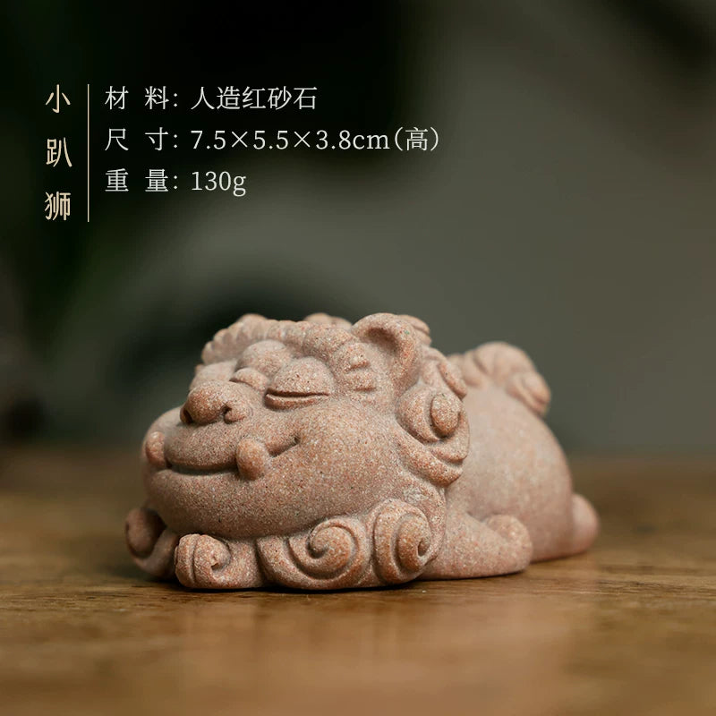Reclining Lion Brush Rest & Paperweight | Sandstone-Style side view - Paperweight by Generic
