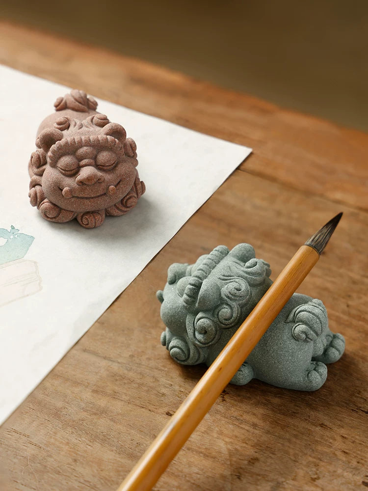 Reclining Lion Brush Rest & Paperweight | Sandstone-Style - Paperweight by Generic