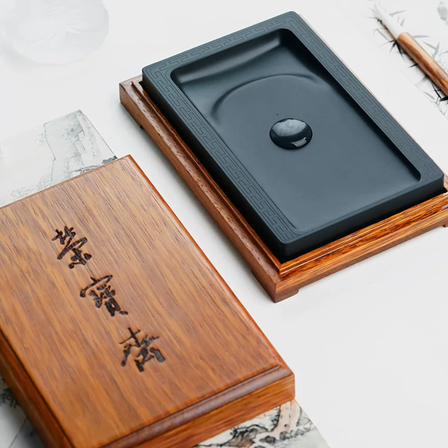Rongbaozhai Inkstone – New Pit Raw Stone Ink Slab with Wooden Box | Calligraphy & Painting - Rongbaozhai 荣宝斋