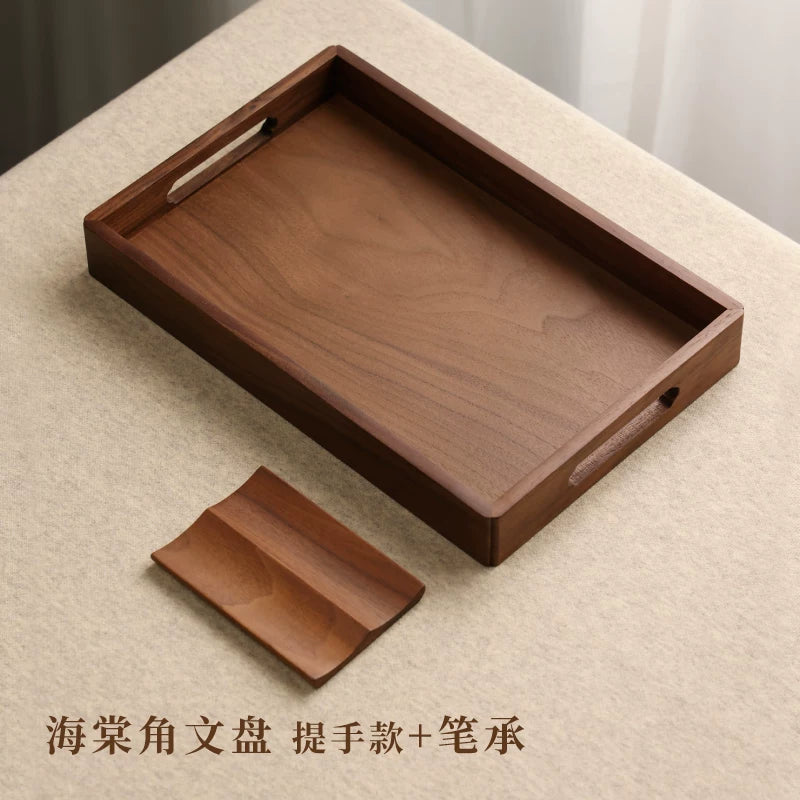 Walnut Wood Calligraphy Brush Tray – Mortise & Tenon Scholar's Desk Organizer for Brushes, Seals & Ink Stones texture detail