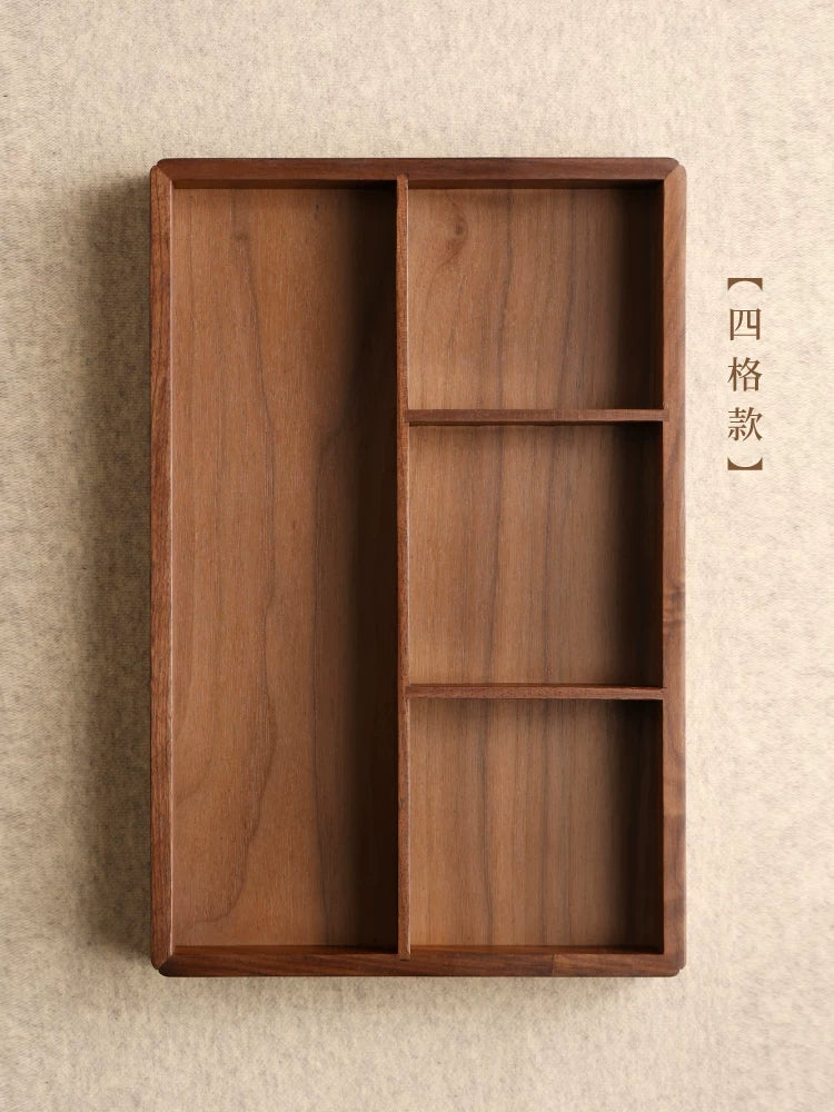 Walnut Wood Calligraphy Brush Tray – Mortise & Tenon Scholar's Desk Organizer for Brushes, Seals & Ink Stones side view