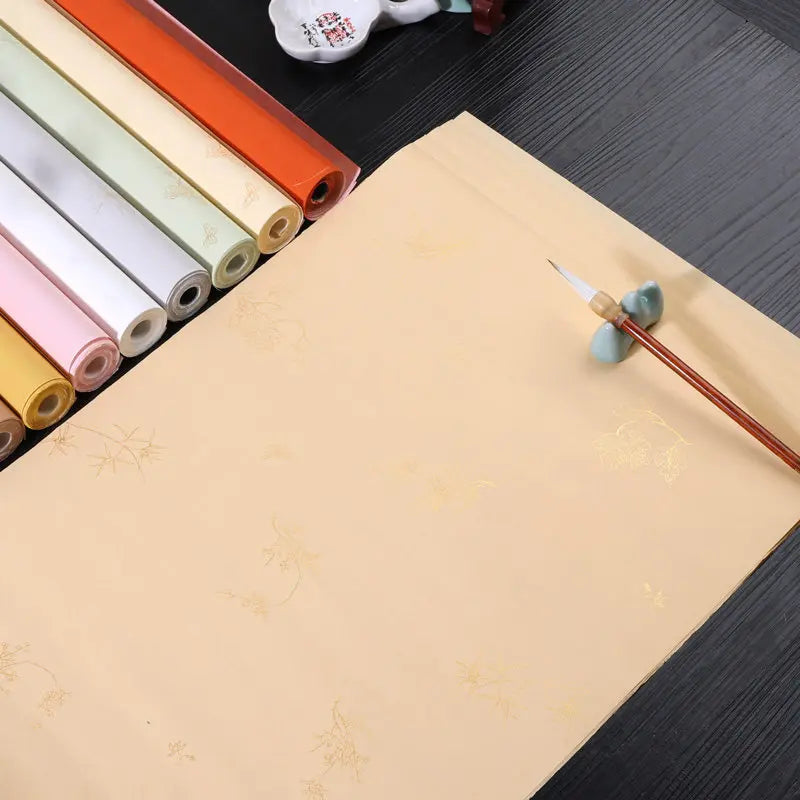 Wax Dye Rice Paper Scroll – Plum Orchid Bamboo Chrysanthemum - BrushPaper.com (view 5)