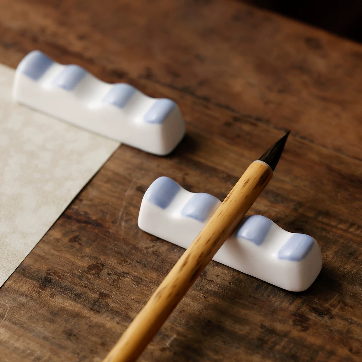White Porcelain Chinese Calligraphy Brush Rest - Chinese Calligraphy Accessories by BrushPaper.com