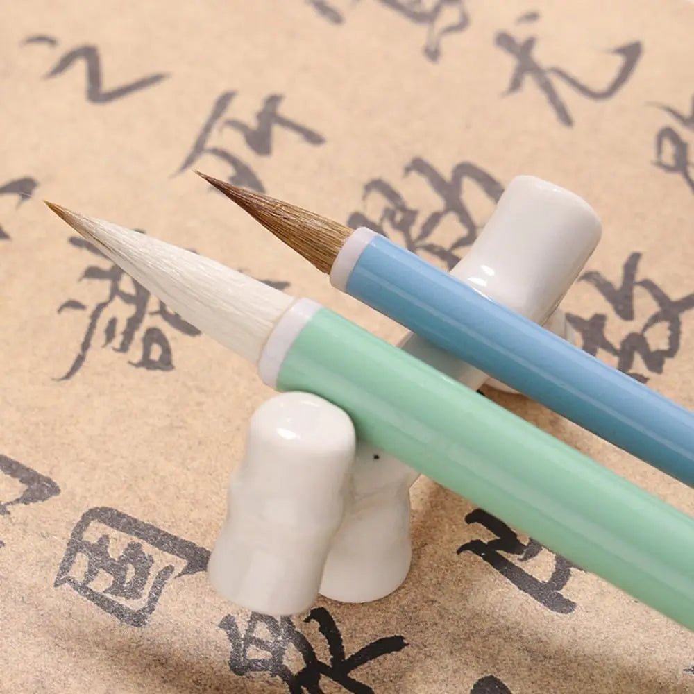 Wolf hair brush showing ink absorption for calligraphy practice
