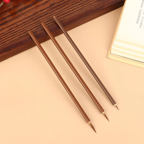 Wolf hair calligraphy brush set S/M/L with lacquer wood handle – top view